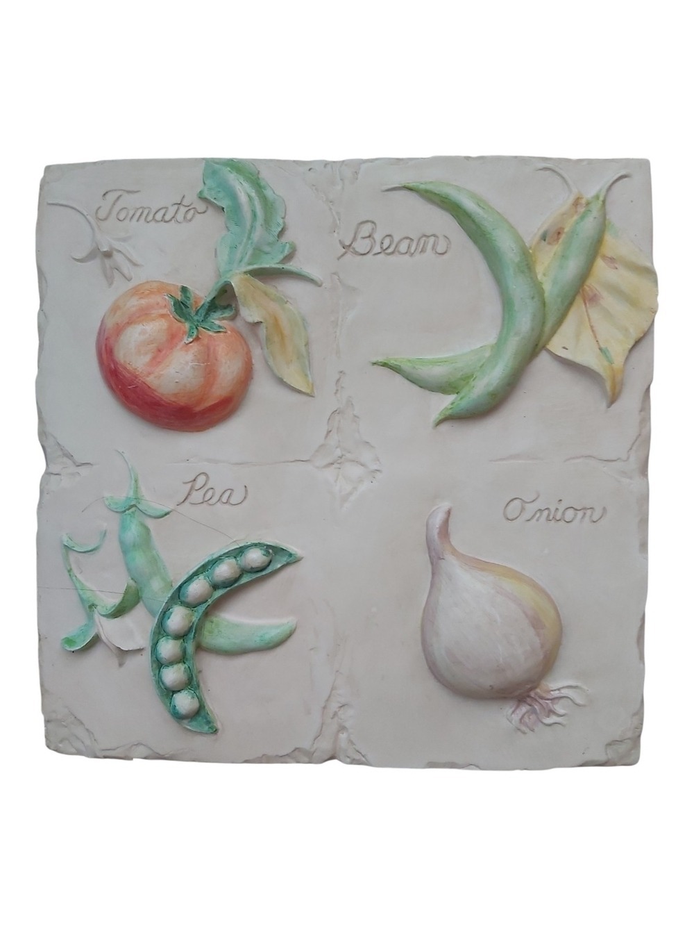 Vintage Hen-Feathers 7" Vegetable Wall Plaque-Hand-Cast Ceramic 3D Garden Decor